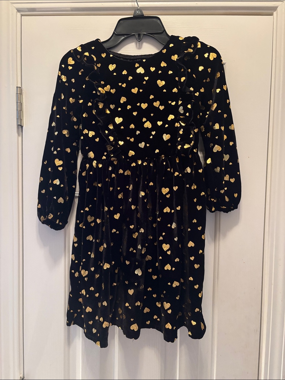 Pippa & Julie Black Velvet Dress with Gold Heart Accents